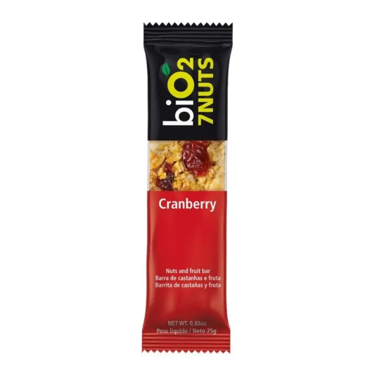 Barra de Nuts Castanha com Cranberry Zero Lactose biO2 7Nuts Pacote 25g