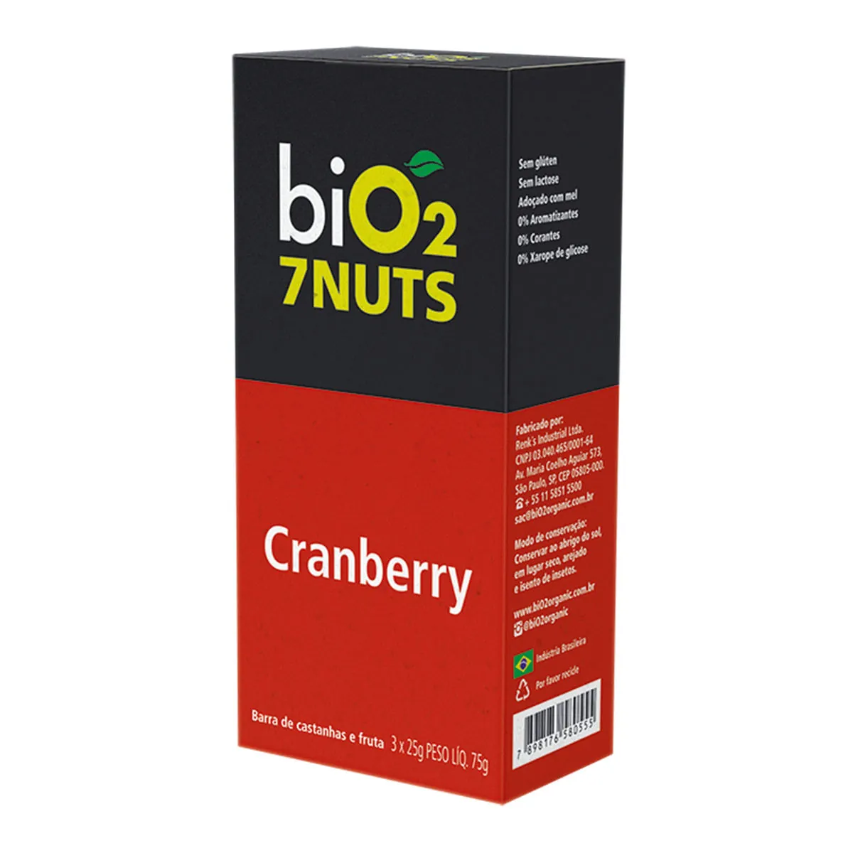 Barra Nuts Sabor Cranberry Bio2 Organic 7nuts com 3 Unidades