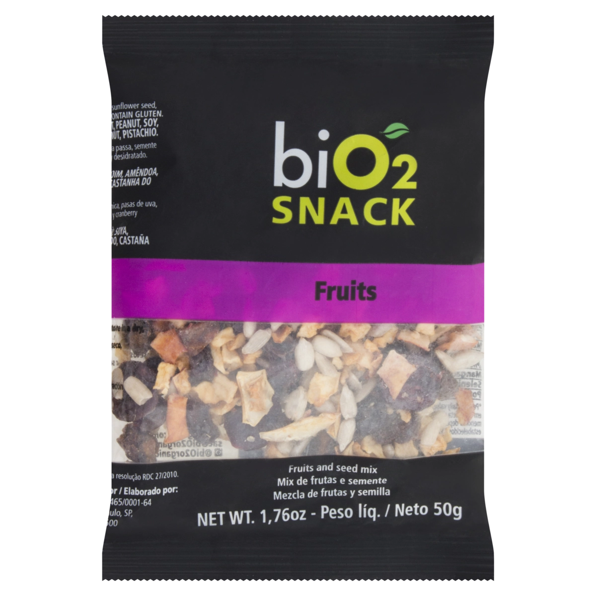 Mix De Frutas E Sementes Fruits Zero Lactose Bio2 Snack Pacote 50g