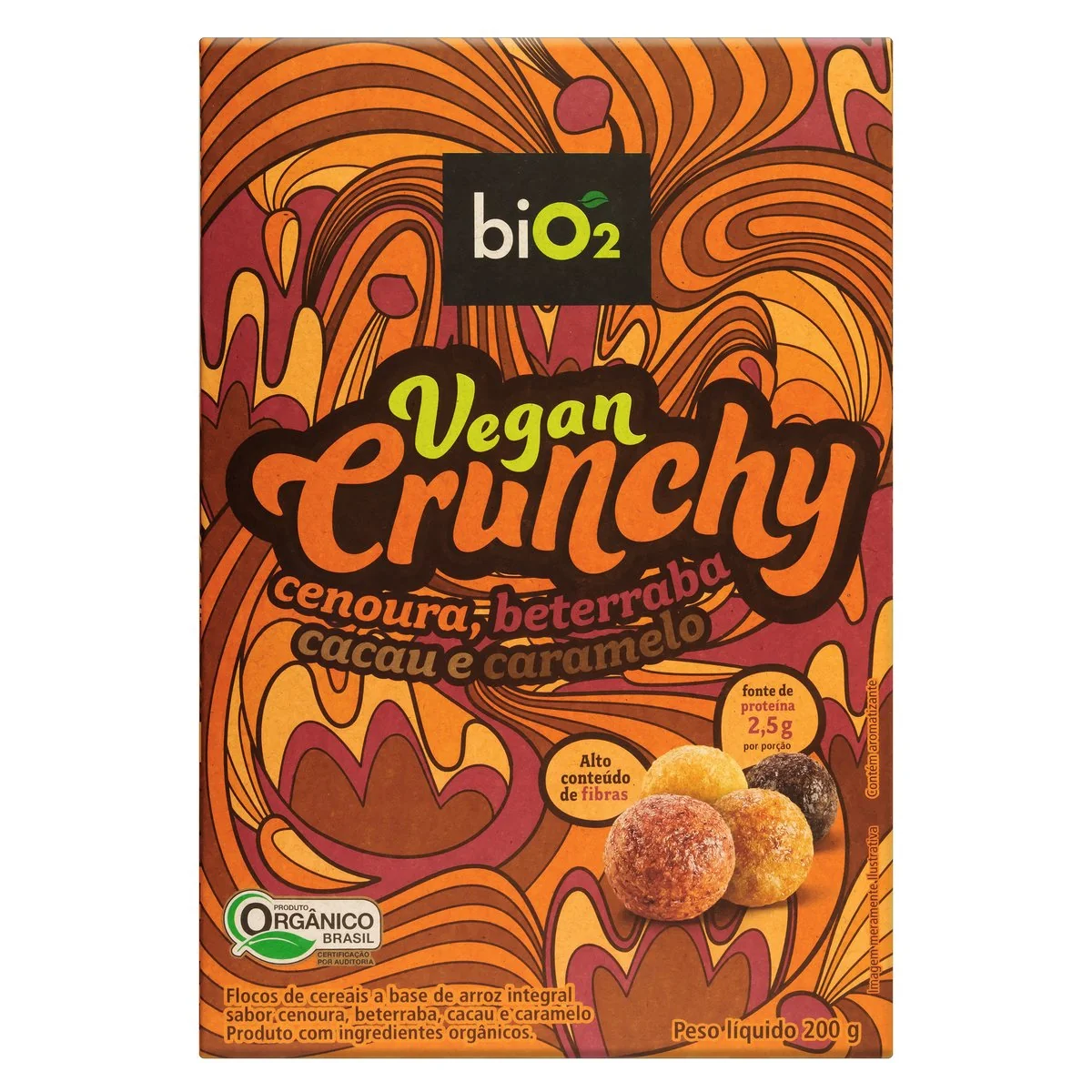 Cereal Matinal Orgânico Cenoura, Beterraba, Cacau e Caramelo biO2 Vegan Crunchy Caixa 200g
