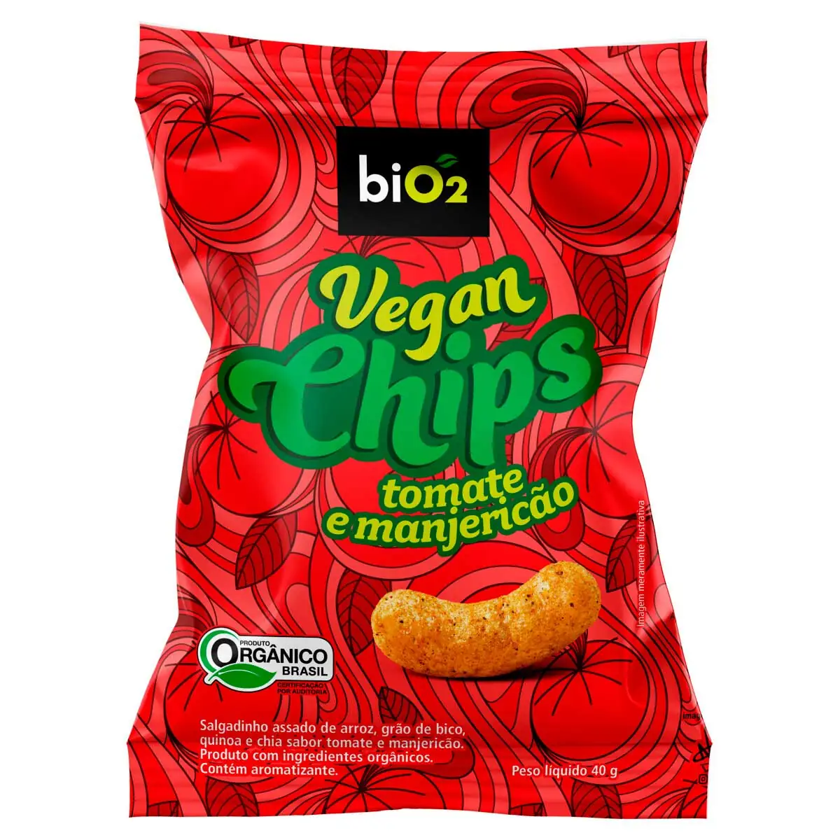 Salgadinho Orgânico Tomate e Manjericão biO2 Vegan Chips Pacote 40g