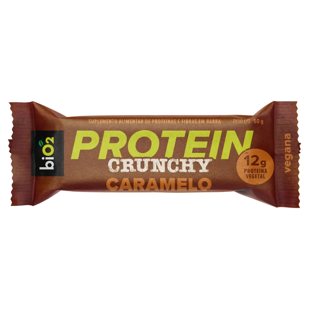 Barra De Proteína Vegana Caramelo Bio2 Protein Crunchy Pacote 50g