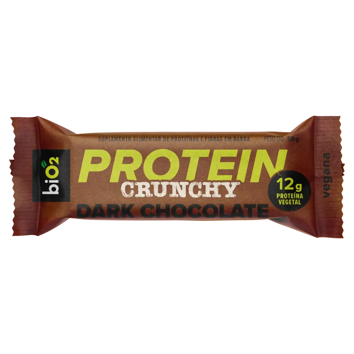 Barra De Proteína Vegana Dark Chocolate Bio2 Protein Crunchy Pacote 50g