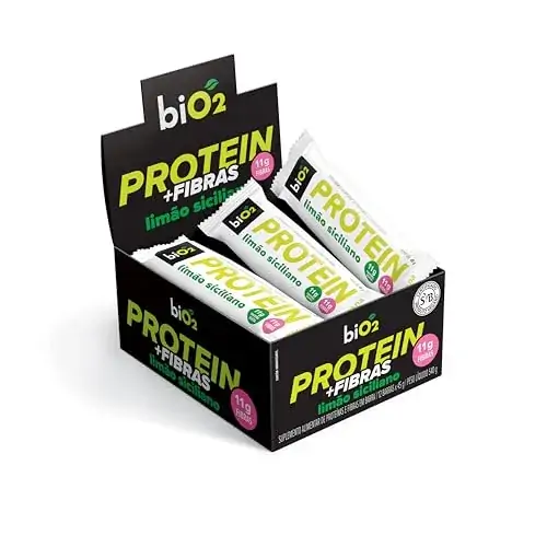 Bio2 Display Barra De Proteína E Fibras, Protein Bar Limão Siciliano, 12 Unidades De 45 G, Vegana E