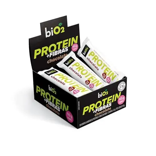 Bio2 Display Barra De Proteína E Fibras Protein Bar Chocolate, 12 Unidades De 45 G, Vegana E Sem Glú