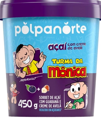 Sorbet Açaí Com Guaraná E Creme De Avelã Turma Da Mônica Polpanorte Pote 450g