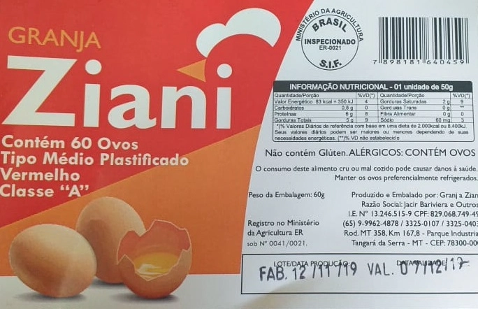 Ovos Vermelhos Ziani Medio C/60