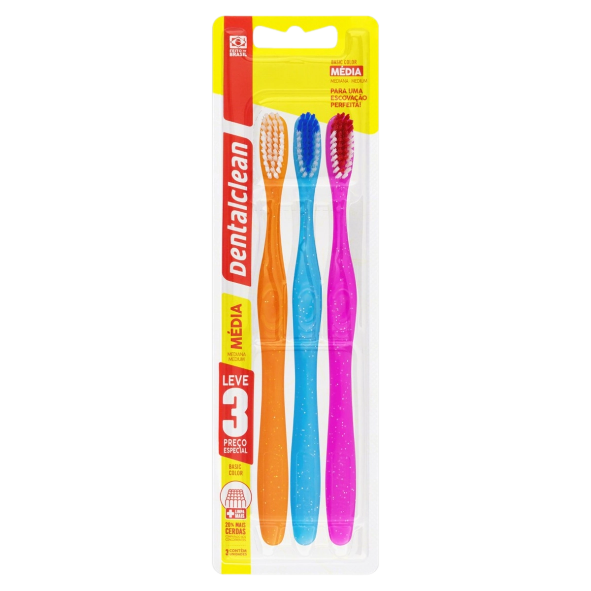 Escova Dental Média Dentalclean Basic Color 3 Unidades Edição Especial 200 Anos De Independência