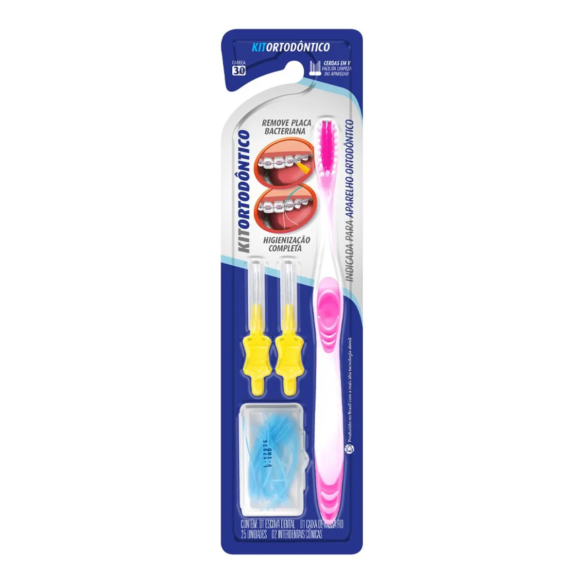 Kit 1 Escova Dental 2 Escovas Interdentais Cônicas 1 Passa Fio Dentalclean