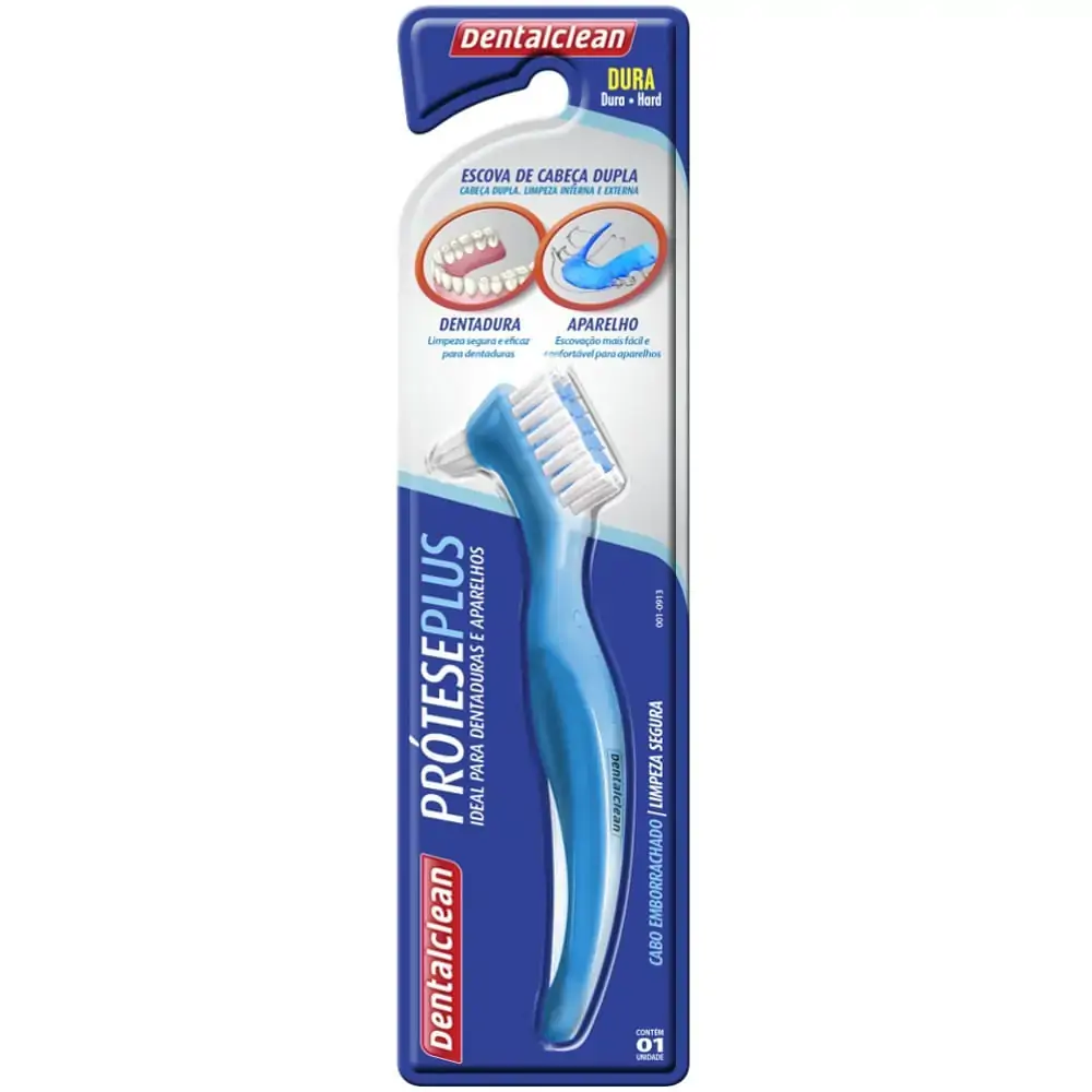 Escova Dental Dura Cabeça Dupla Dentalclean Prótese Plus