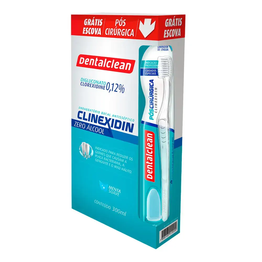 Enxaguante Bucal Antisséptico Zero álcool Menta Suave Dentalclean Clinexidin Caixa 300ml