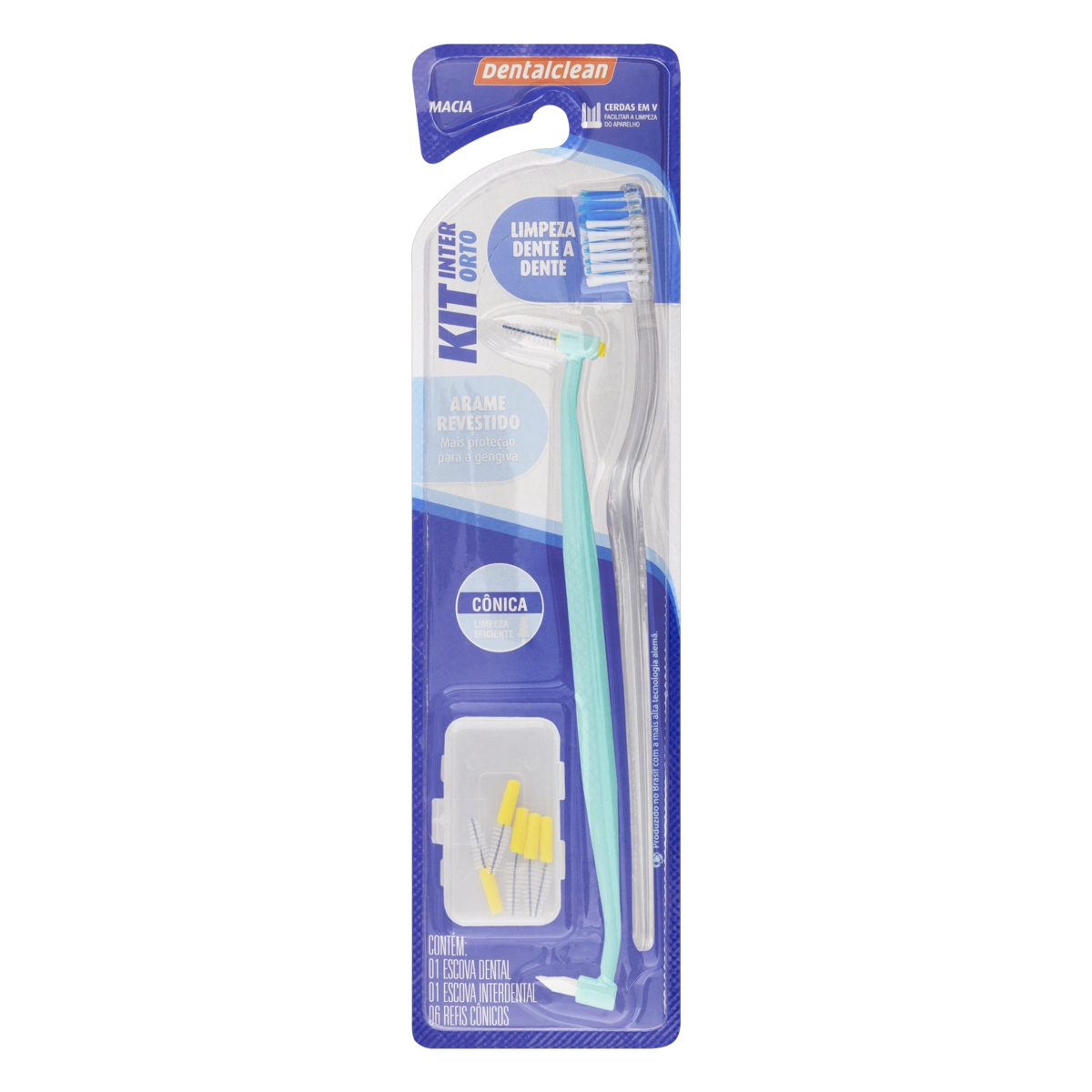 Kit 1 Escova Dental Macia 1 Escova Interdental Cônica 6 Refis Dentalclean Inter Orto