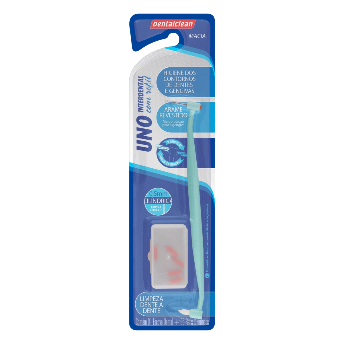 Kit 1 Escova Interdental Cilíndrica Macia 6 Refis Dentalclean Uno