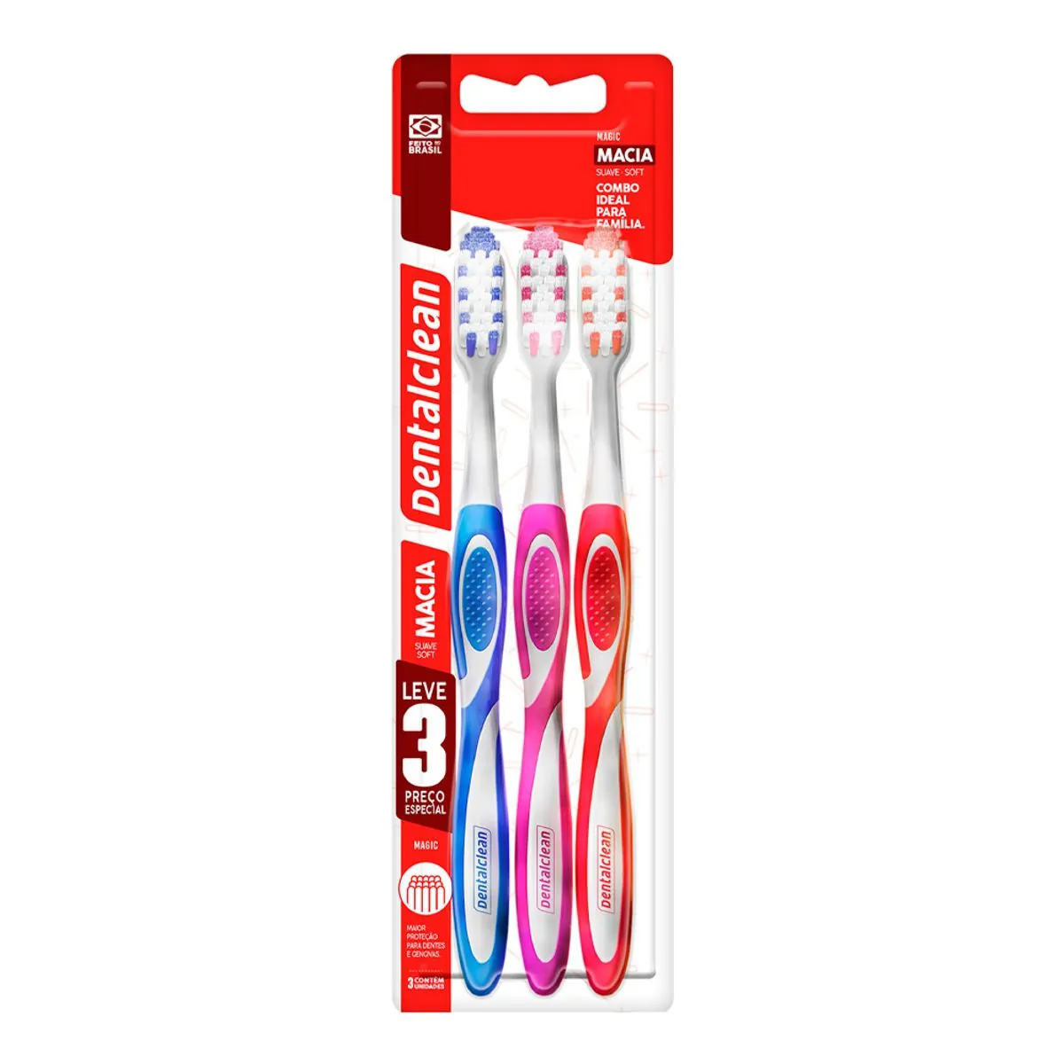 Escova Dental Macia Dentalclean Magic 3 Unidades