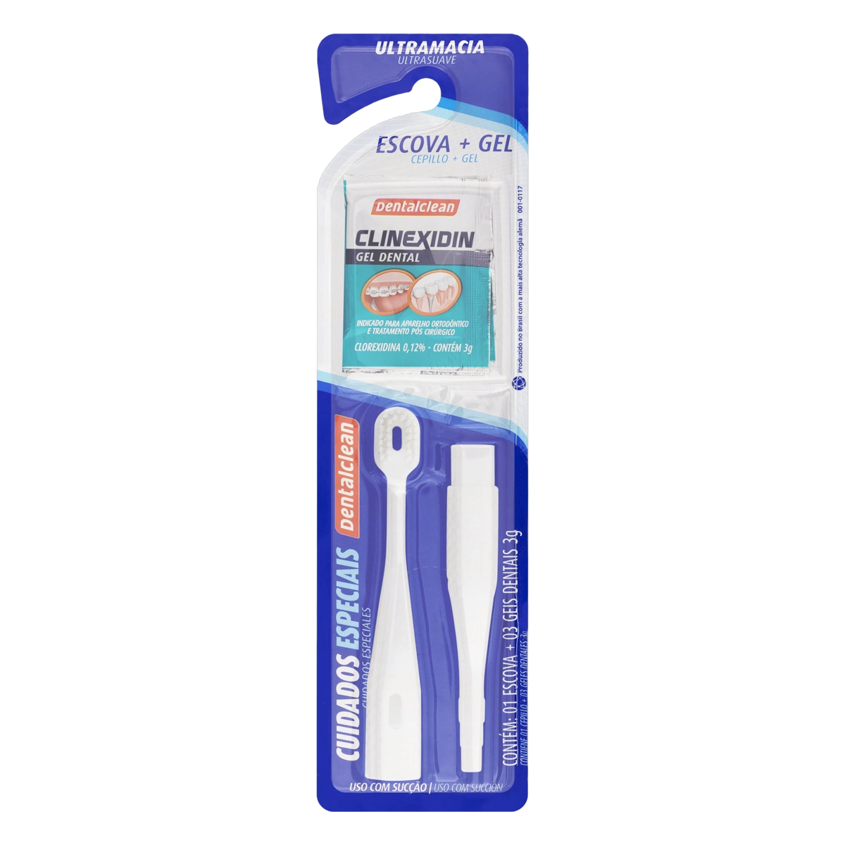 Kit 1 Escova Dental Ultramacia 3 Géis Dentais 3g Dentalclean Clinexidin Cuidados Especiais