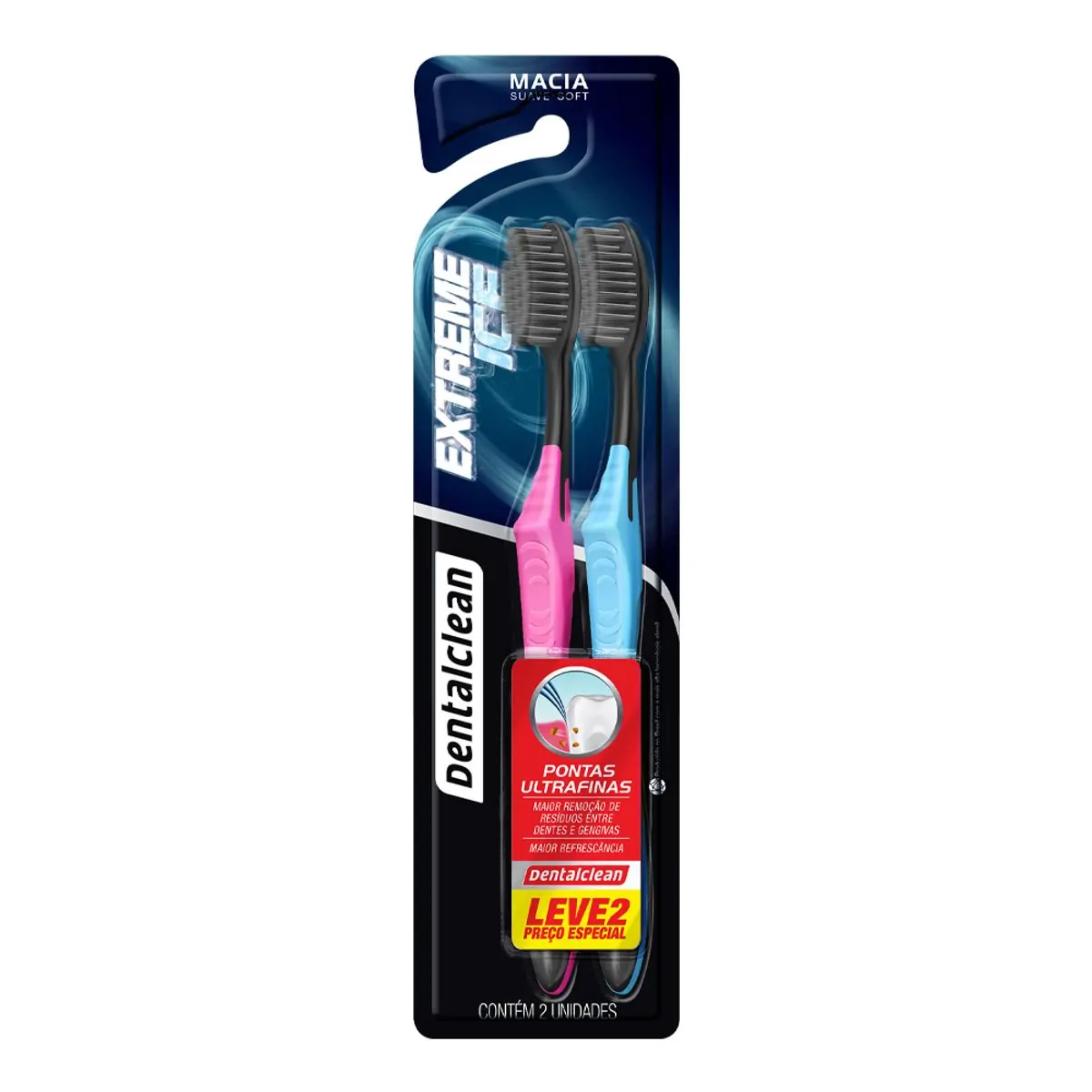 Escova Dental Macia Dentalclean Extreme Ice 2 Unidades Grátis 3 Sachês De Géis Dentais