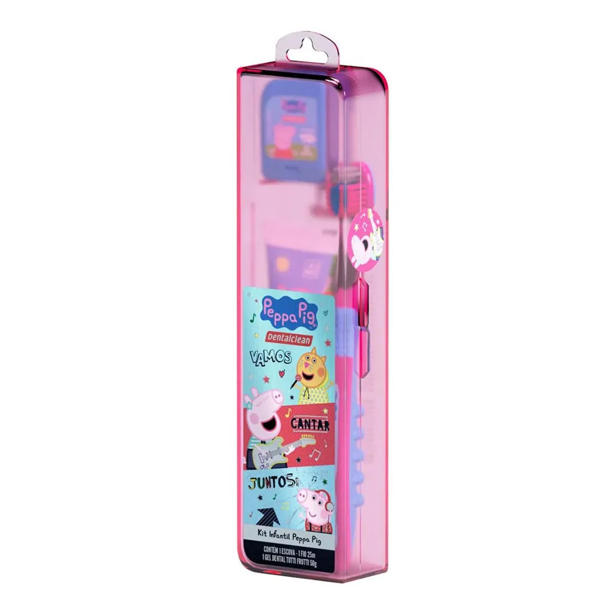 Kit Escova Dental Macia Fio Dental 25m Gel Dental Infantil Com Flúor Tutti Frutti 50g Peppa Pig Dent