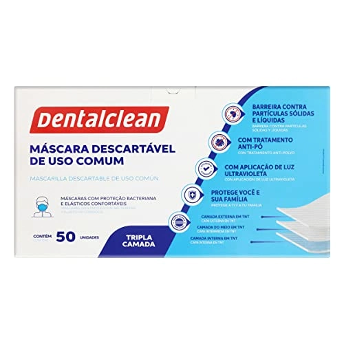 Máscara Descartável Tripla Camada Dentalclean Caixa 50 Unidades