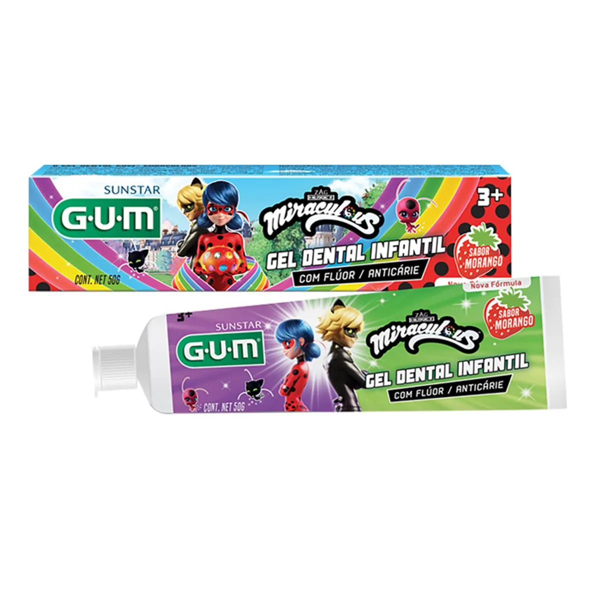 Gel Dental Infantil Com Flúor Morango Miraculous Gum Caixa 50g