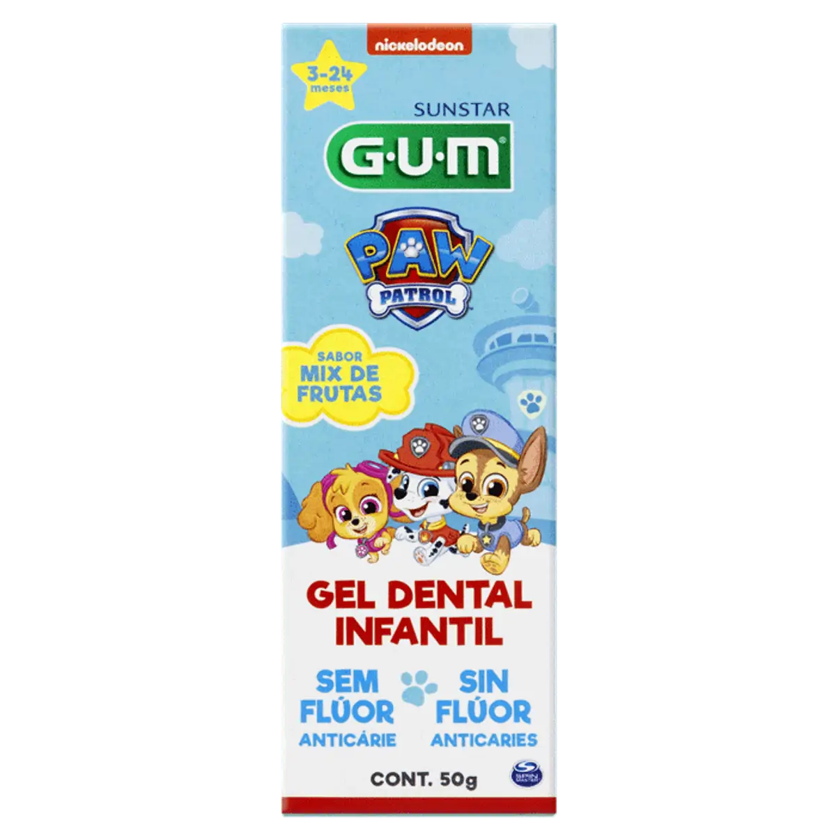 Gel Dental Infantil Sem Flúor Mix De Frutas Paw Patrol Gum Caixa 50g