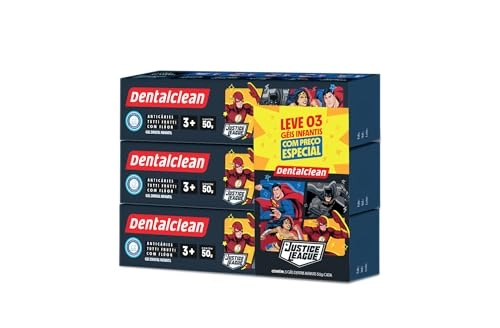 Pack Gel Dental Infantil Com Flúor Tutti Frutti Justice League Dentalclean Caixa 3 Unidades 50g Cada