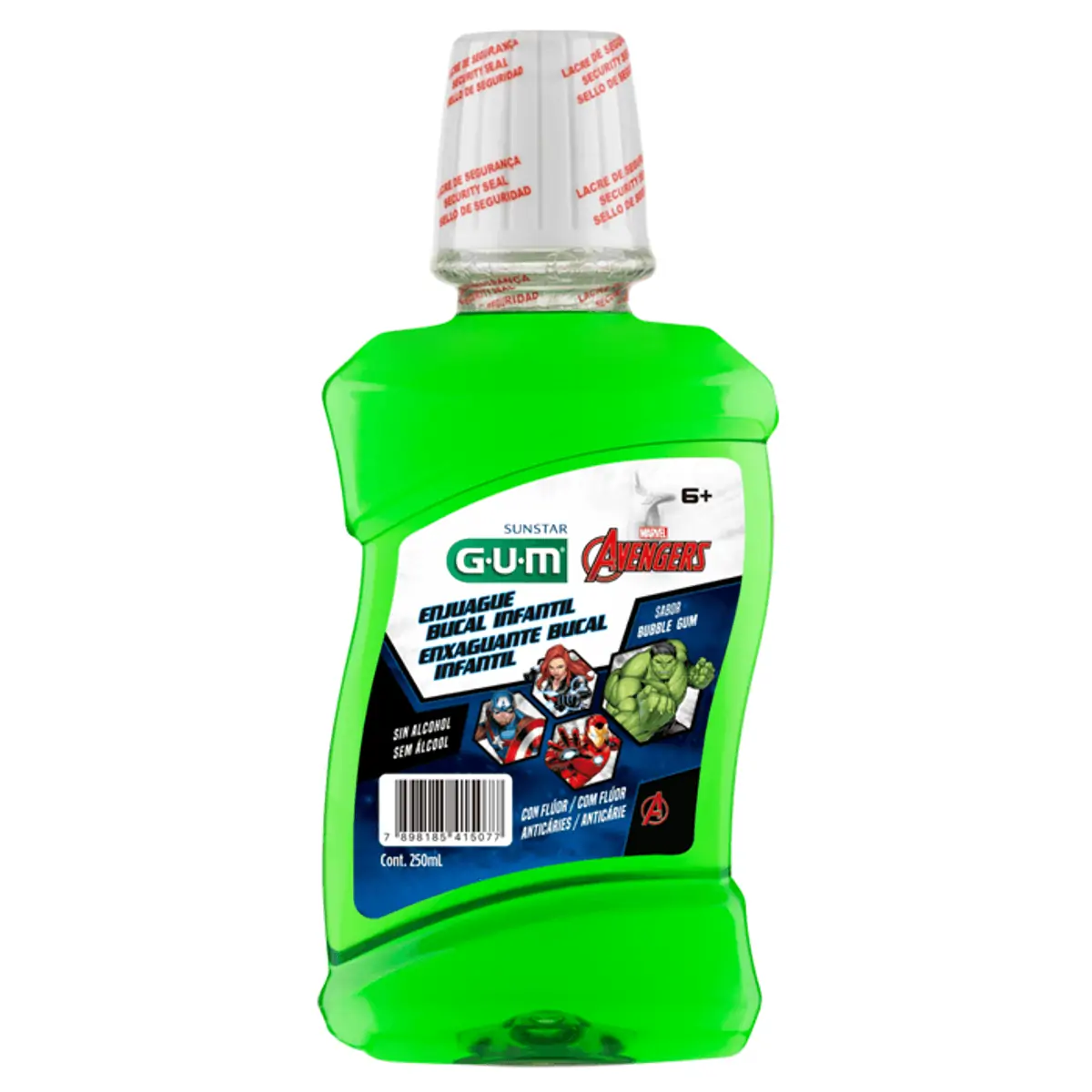 Enxaguante Bucal Infantil Zero álcool Bubble Gum Avengers Gum Frasco 250ml