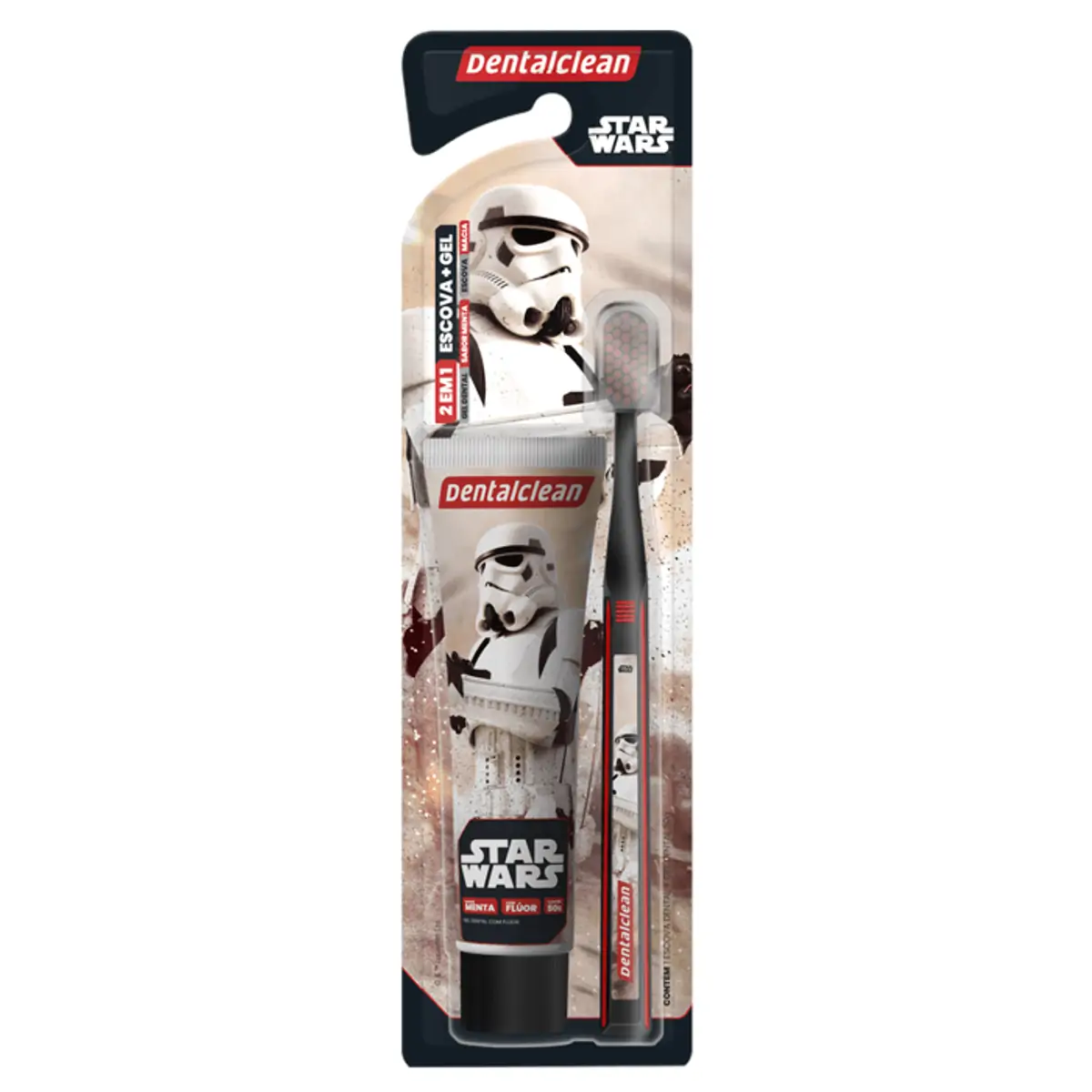 Kit Escova Dental Macia Gel Dental Menta 50g Juvenil Star Wars Dentalclean