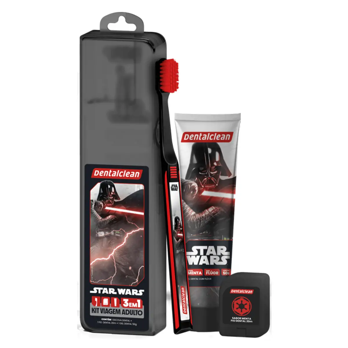 Kit Escova Dental Macia Unic Fio Dental 20m Gel Dental 50g Menta Adulto Star Wars Dentalclean