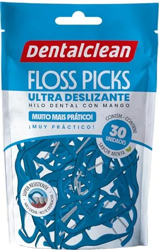 Fio Dental Com Haste Ultra Deslizante Menta Dentalclean Floss Picks 30 Unidades