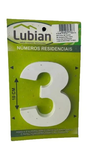 Número "3" 10cm Branco Em Caixa Alta 3d Plástico Abs