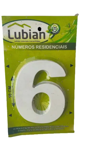 Número "6" 10cm Branco Em Caixa Alta 3d Plástico Abs