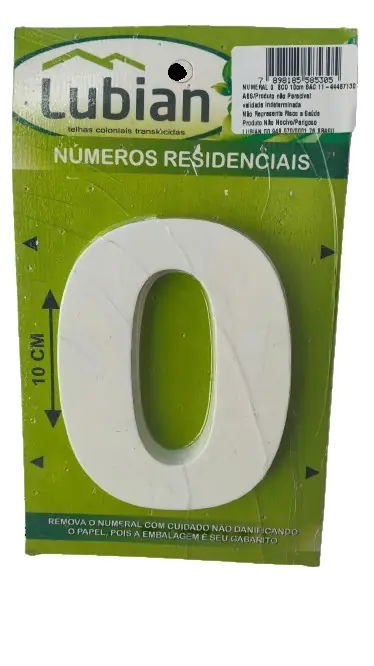 Número "0" 10cm Branco Em Plástico Abs