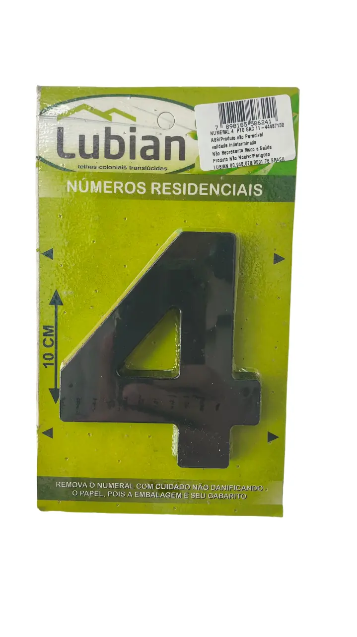 Número "4" 10cm Preto Em Caixa Alta 3D Plástico Abs