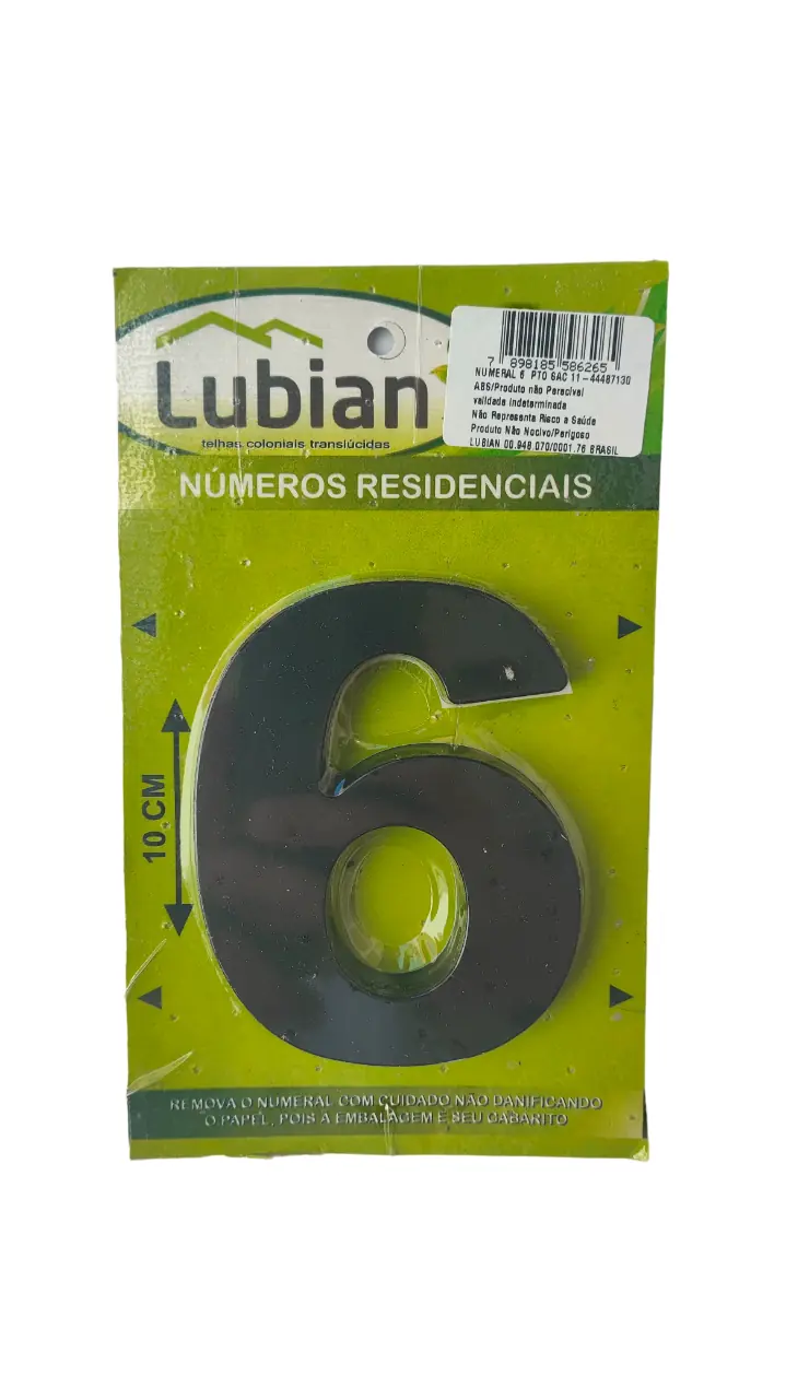 Número "6" 10cm Preto Em Caixa Alta 3d Plástico Abs