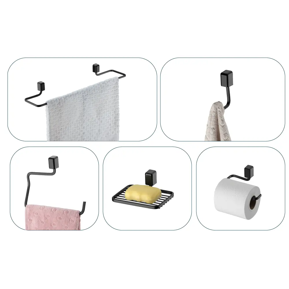 Kit De Banheiro Para Pendurar Parede 5 Peças Schmitt Aramado Preto Fosco