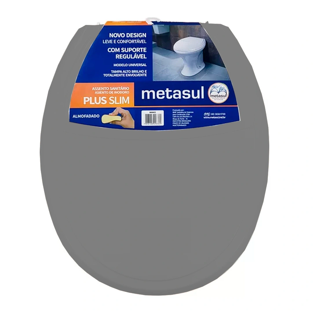 Assento Oval Universal Tampa Sanitaria Plastico Slim Cinza