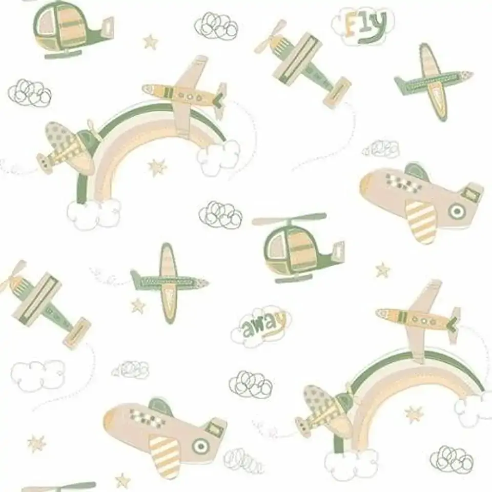 Papel De Parede Coleção Bambinos Verde Branco Aviões 3312