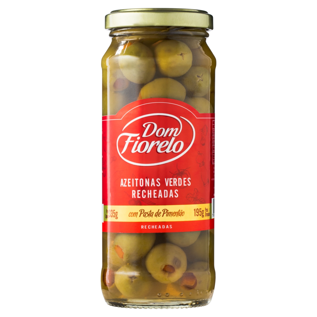 Azeitona Verde Em Conserva Com Recheio De Pasta De Pimentão Dom Fiorelo Vidro 195g