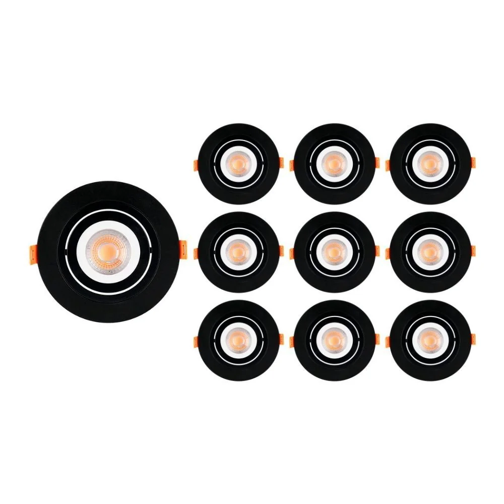 10 Spots De Embutir Plano Mbled Para 1 Lâmpada Mr16 Redondo Preto