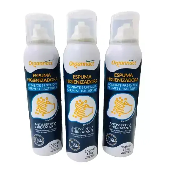 Kit 3 Unidades Espuma Higienizadora Antisséptica e Hidratante 150ml - Organnact
