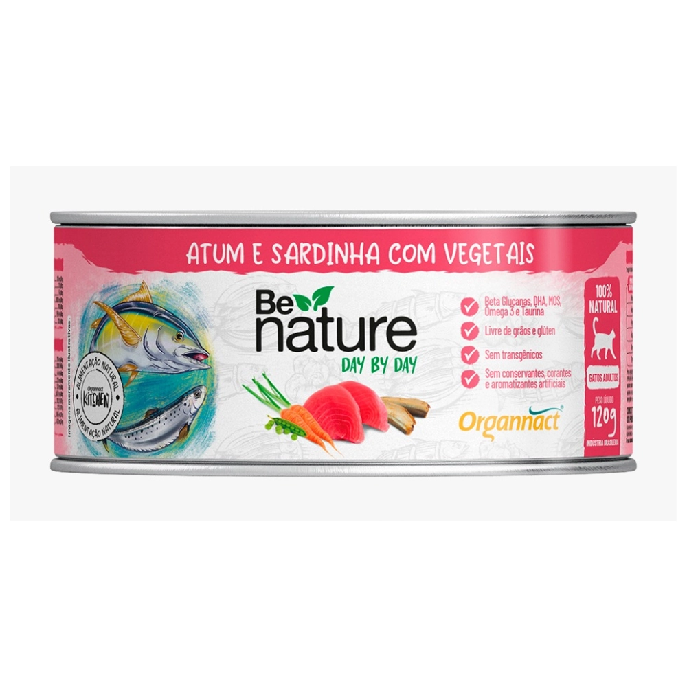 Ração Be Nature Day By Day Gatos Adultos Sabor Atum E Sardinha Com Vegetais Organnact 120g