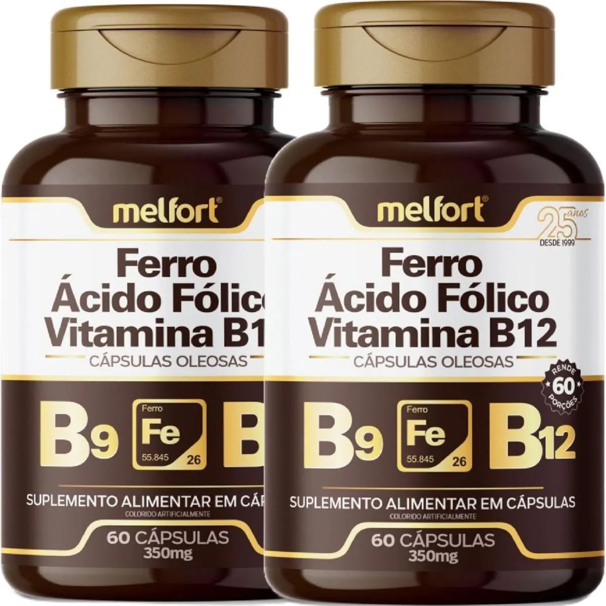 FERRO ACIDO FOLICO VITAMINA B12 60 CAPS 350MG MELFORT
