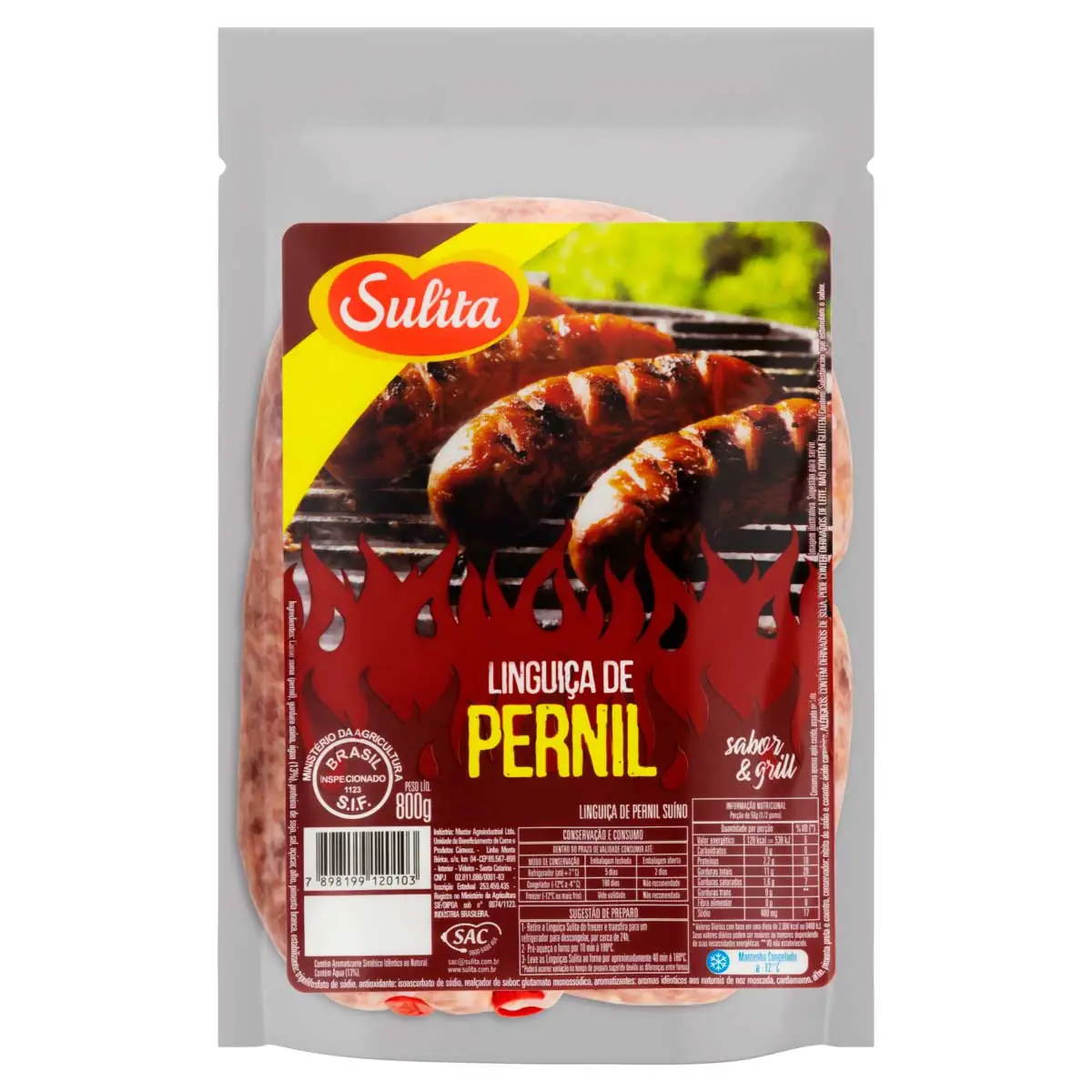 Linguiça De Pernil Suíno Sulita Sabor Grill 800g