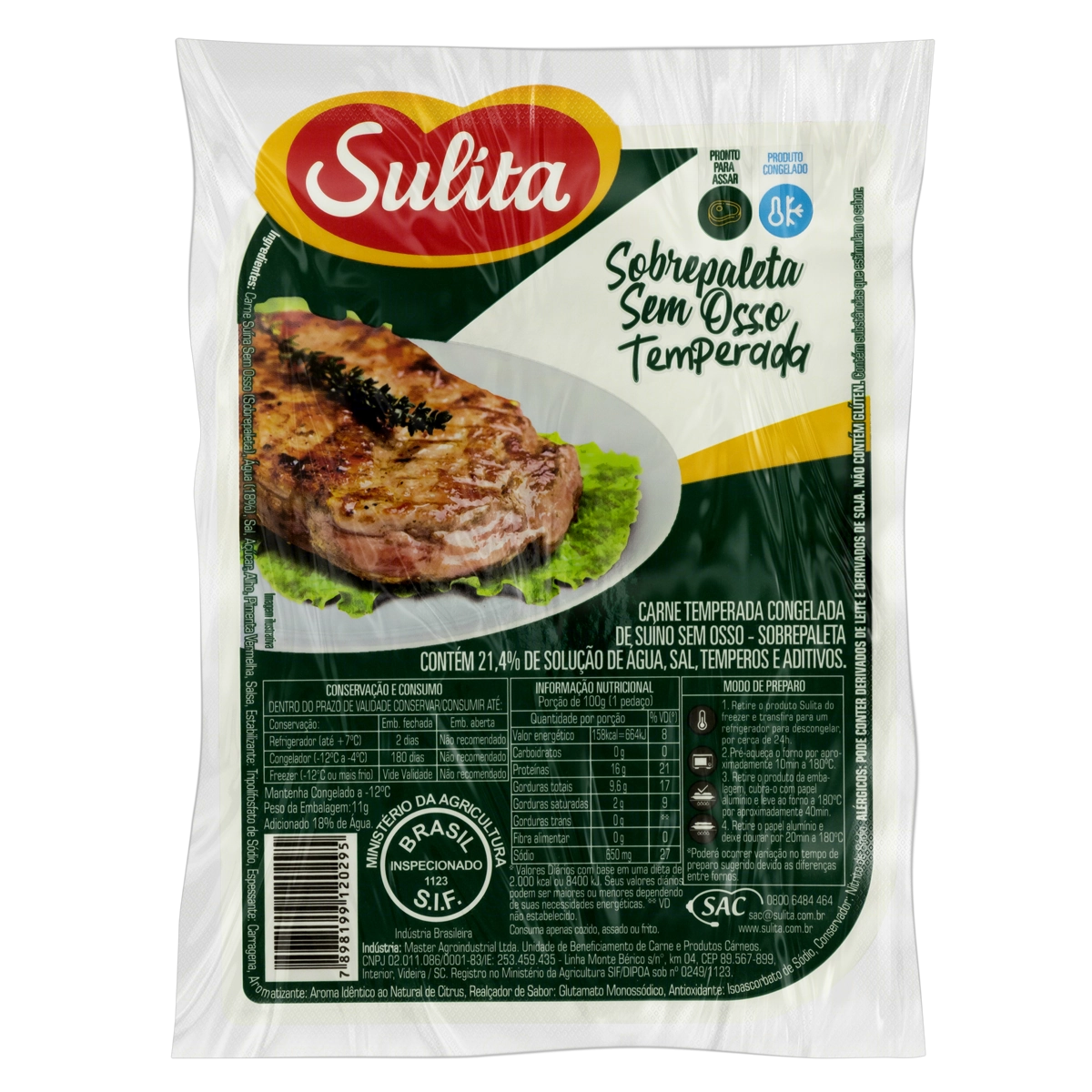 Sobrepaleta Suína Congelada Temperada Sem Osso Sulita