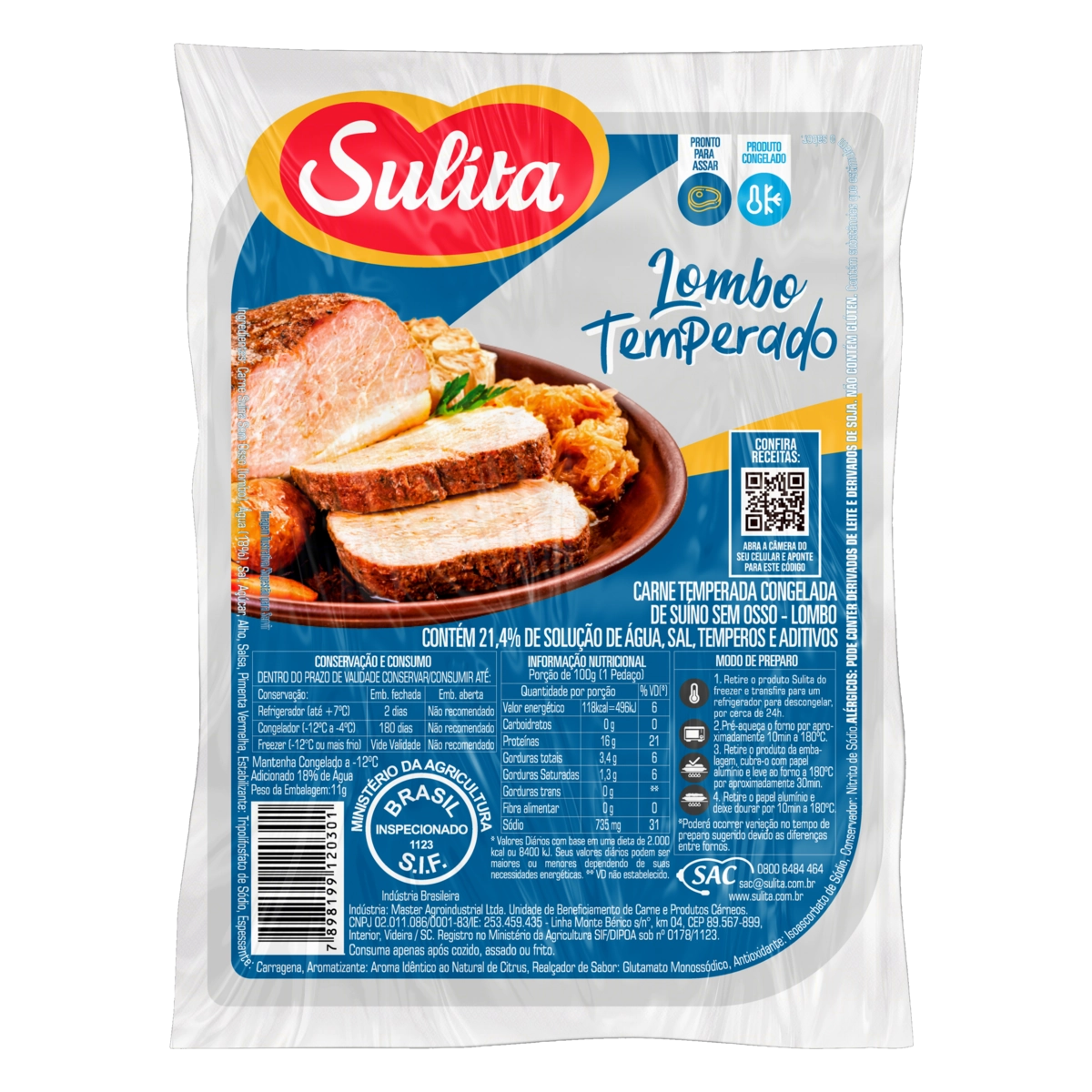 Lombo Suíno Congelado Temperado Sem Osso Sulita