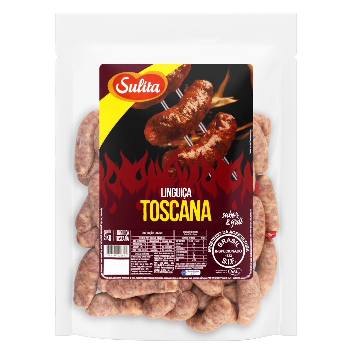 Linguiça Toscana Congelada Sulita Sabor Grill 5kg