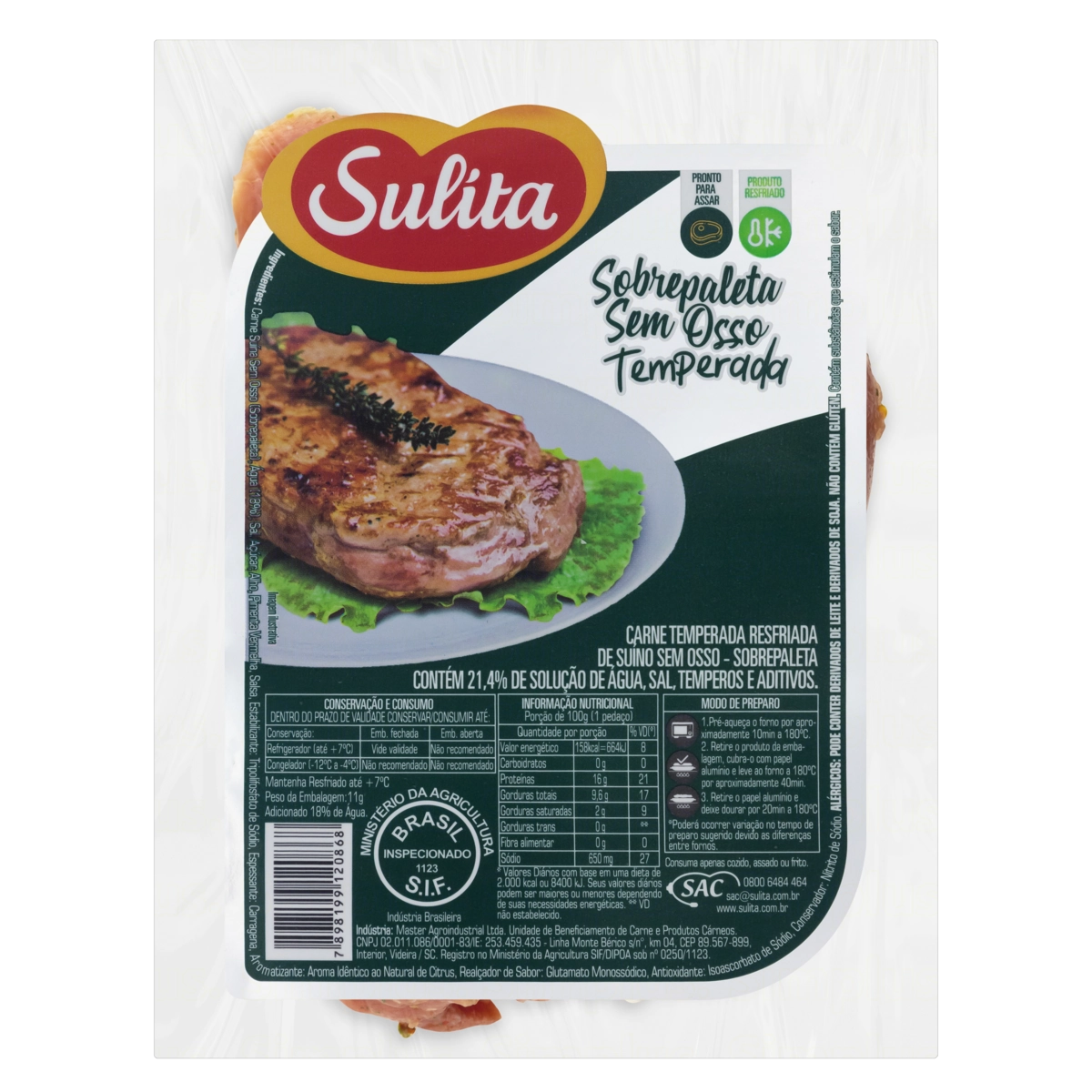 Sobrepaleta Suína Resfriada Temperada Sem Osso Sulita