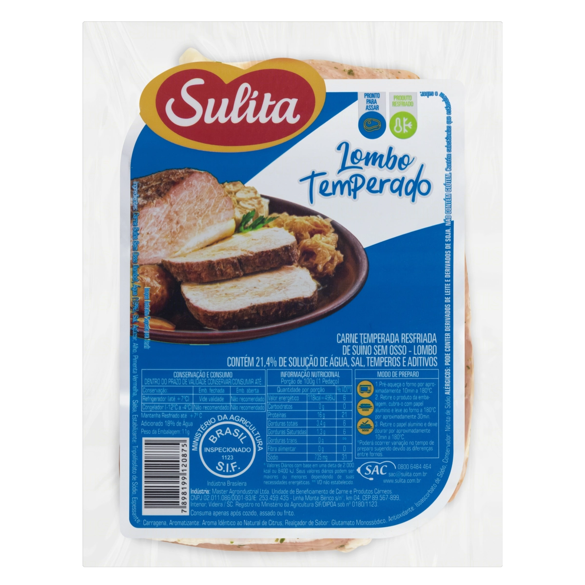 Lombo Suíno Resfriado Temperado Sem Osso Sulita