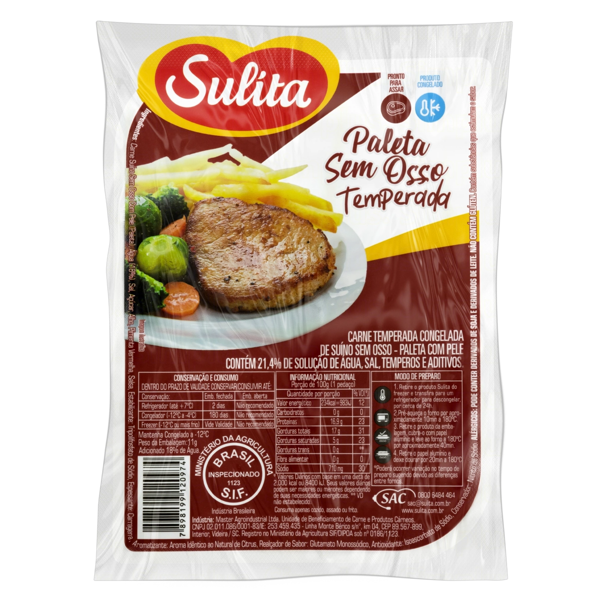 Paleta Suína Congelada Temperada Sem Osso Sulita