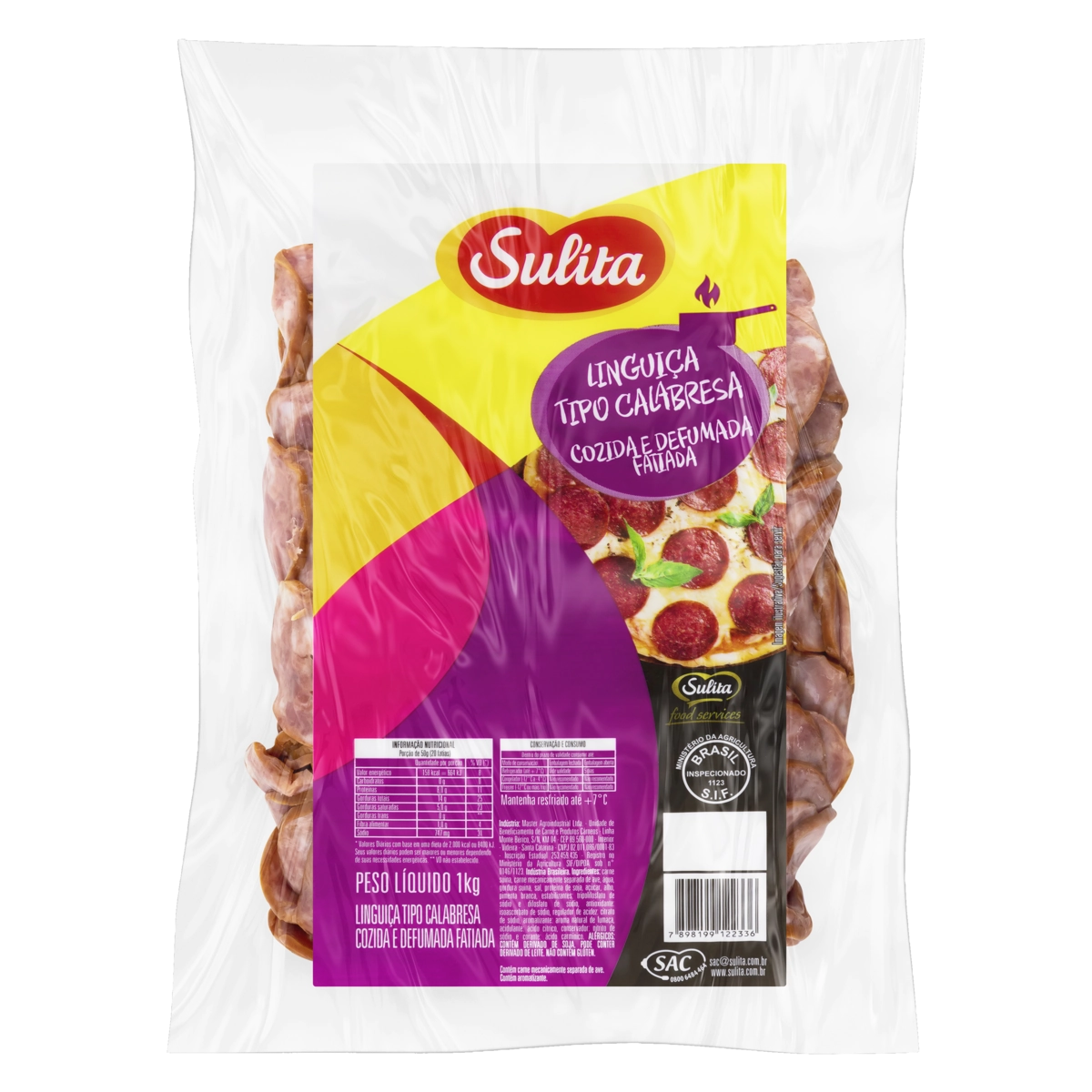 Linguiça Calabresa Fatiada Cozida E Defumada Sulita 1kg
